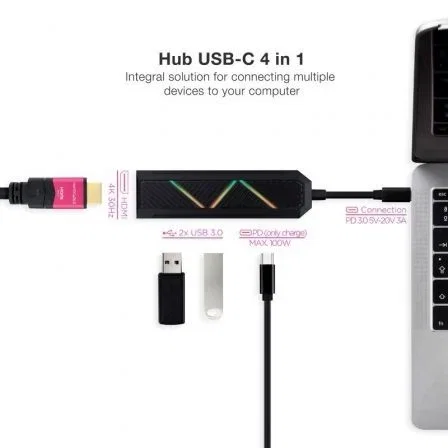 Nanocable Hub USB-C 3.0 4 en 1 con 2 puertos USB-A 3.0, USB-C PD y HDMI - Carcasa de Aluminio, Cable 0.15m Nanocable Hub USB-C 3.0 4 en 1 con 2 puertos USB-A 3.0, USB-C PD y HDMI - Carcasa de Aluminio, Cable 0.15m